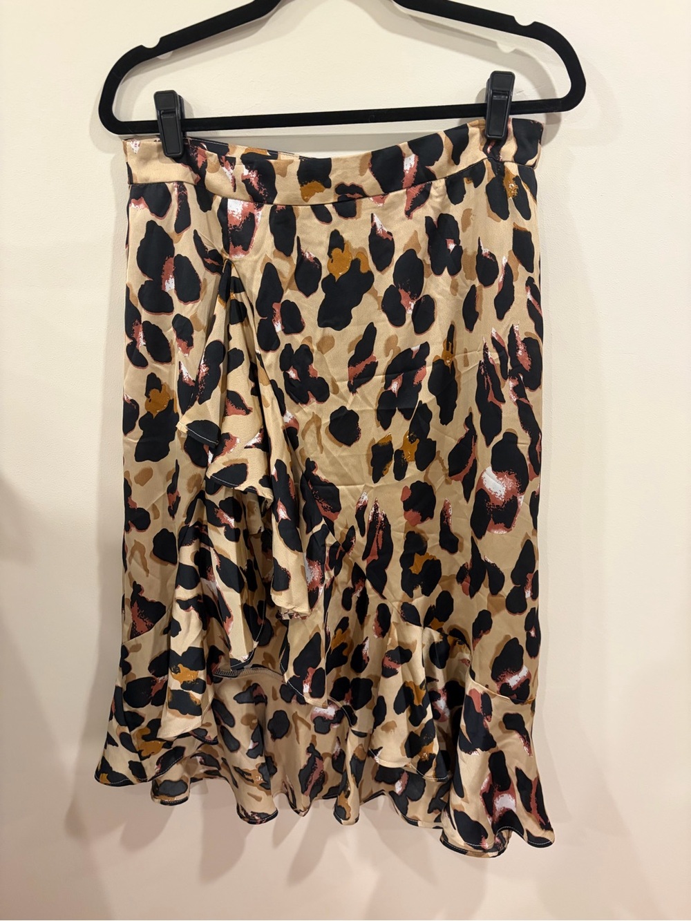 Leopard Print Ruffle Midi Skirt Size L